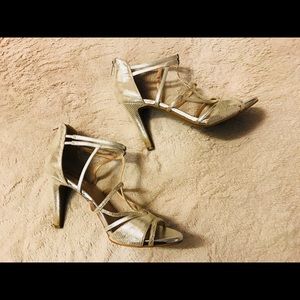 Tahari Bella Silver Strappy Stiletto Heels